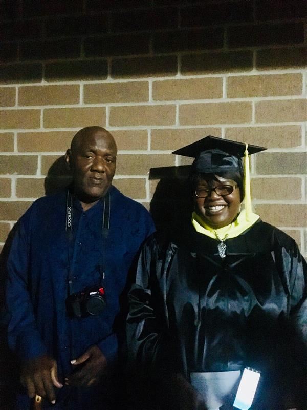 Ms. Jackson and her Father at ECU graduation (Master's Degree) 